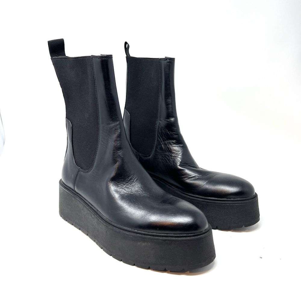 Zara Platform Leather Chelsea Boots Black 7.5 M Grunge Goth Emo Shoes.